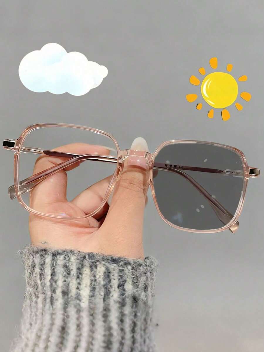 1pc Unisex Square Plus Size PC Frame Metal Leg Casual Color Changing Fashion Eyeglasses, Suitable For Driving, Indoor And Outdoor Wear - Multicolor - View 1