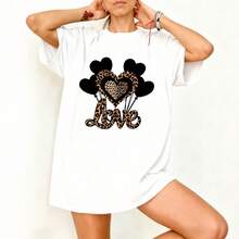 Camiseta Blanca con Estampado de Leopardo y Corazones Love para Mujer Casual - Blanco - Ver 3