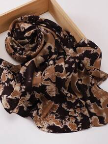 1pc Women Faux Pearl Chiffon Tie Dye Print Women Hijab, Printed Scarf, Hijab Scarf For Dress - Black and White - View 12