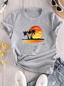 S274 Casual Short Sleeve T-Shirt With Custom Print - 銀灰色 - 查看 3