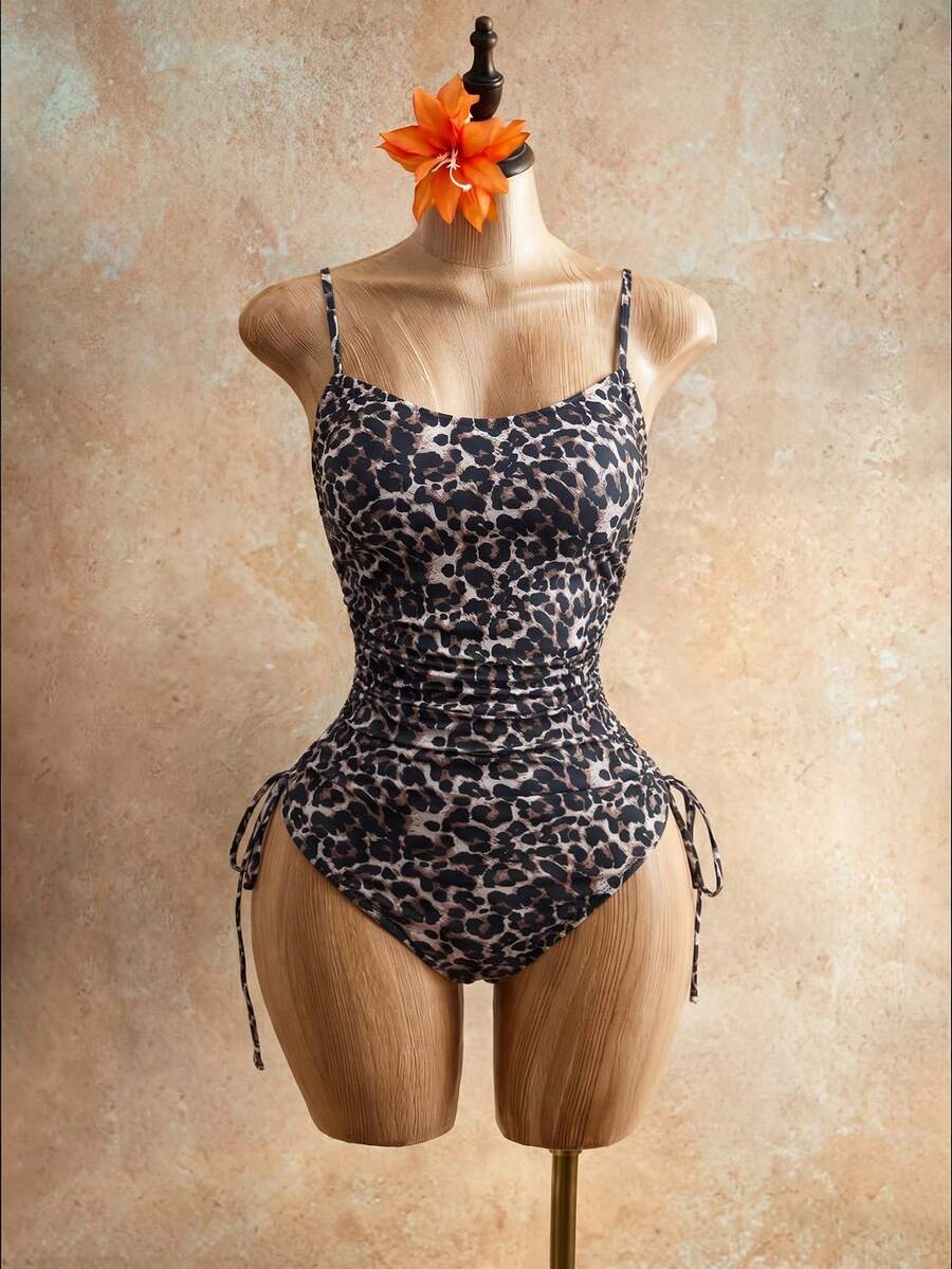 Mistrie 2025 新款女士“黑帮妻子”风格派对宴会豹纹性感高腰可调节抽绳连体泳衣套装夏季 - 彩色 - 查看 1
