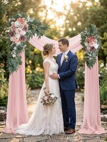 2pcs Artificial Pink Flower Wedding Arch Decor, 20ft White Shiny Arch Drape Fabric For Wedding Ceremony And Reception, Baby Shower Decoration, Birthday Graduation Celebration, Garden Party (Pink) - Pink - View 5
