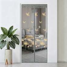 Rèm cửa chống muỗi tự động đóng, lưới hình thoi, màu xám thêu họa tiết bướm, chất liệu dày dặn. - Phiên bản thêu màu xám - Xem 7