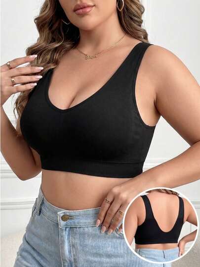 Áo ngực thể thao không đường may cỡ lớn dành cho nữ, che phủ toàn diện, thiết kế lưng chữ Y, thoải mái và thoáng khí, áo ngực yoga, hỗ trợ đường cong và nâng đỡ bà bầu, màu đen mùa hè.