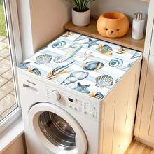 1pc Marine Life Pattern Printed Washing Machine Dust Cover, Rubber Soft Bottom, Laundry Room Accessory, Washing Machine Top Protective Pad, Quick Absorbent And Dry, Refrigerator Dust Cover Pad, Coffee Maker Countertop Absorbent Mat, Diatomite Draining Mat, Modern Laundry Room And Kitchen Appliance Washing Machine And Dryer Dust Cover, Home Decor, Kitchen And Dining Room Decor - Multicolor - View 1