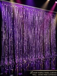 1/2/3/4pcs Metallic Shiny Purple Tinsel Curtain Decor, Metallic Foil Fringe Backdrop For Wedding, Birthday Party, Bridal Shower, Holiday Event, Graduation Prom Party - Purple - View 4