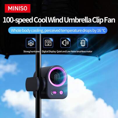 Miniso Quạt kẹp cầm tay tốc độ cao, pin 3000mAh, sạc nhanh USB-C, động cơ tối đa 20.000 vòng/phút, màn hình thông minh, điều chỉnh 360°, phù hợp cho văn phòng, nhà ở, ngoài trời, thiết kế đa chức năng, quạt cầm tay/để bàn/kẹp eo.