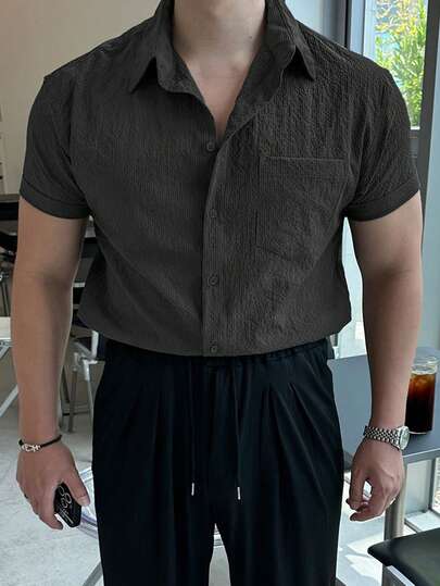 Men's Solid Color Textured Business Casual Shirt