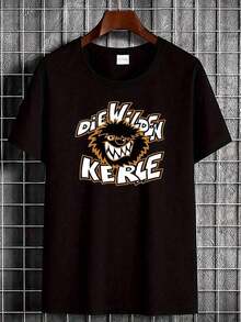 Men's/Women's 180g 100% Cotton T-Shirt, Cartoon Wild Hair Monster Graphic Print, Crew Neck Short Sleeve Casual Tee, Regular Fit Breathable Streetwear - Black - View 7