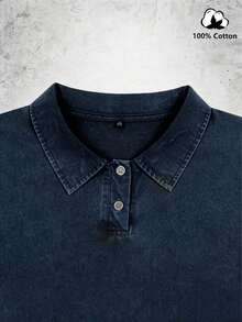 100% Pure Cotton Washed Vintage Men's Short Sleeved Collar With USA Text And American Flag Print Design, Washed Cotton Casual Sports Polo Shirt, Casual Business Outfit, Suitable For Summer Sports And Leisure Outings - Màu xanh hải quân - Xem 3