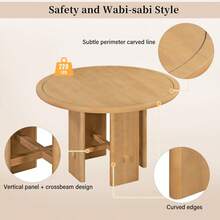 TREXM 5-Piece Round Dining Table Set For 4 Minimalist Farmhouse Dining Table With 4 Solid Wood Upholstered Chairs Kitchen And Dining Room Sets Natural - Màu be + Màu tự nhiên + Gỗ nguyên khối + MDF1 - Xem 6
