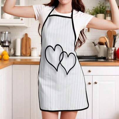 1pc Geometric, Heart, Flower, Gnome, Floral Pattern Printed Kitchen Apron, Suitable For Home Cooking, Chef Use, Minimalist Elegant Cooking Apron, Kitchen Essential, Unisex Sleeveless Apron For Gardening, Housework, Painting, Waterproof And Oil-Resistant