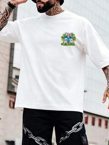 Casual Frog Print Loose Fit Soft Breathable Cotton T-Shirt For Men, Summer Vacation Holiday Outfit - White - View 2