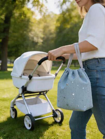 1pc Star Pattern Diaper Storage Bag, Portable Large Capacity Travel Multifunctional Maternity Bag, Lightweight Baby Essential Storage Bag For Outdoor Daily Use, Multi-Pocket Design For Diapers, Wipes, Skincare Products, Cute Star Pattern Design, Easy To Carry, Ideal Baby Shower Gift For New Parents