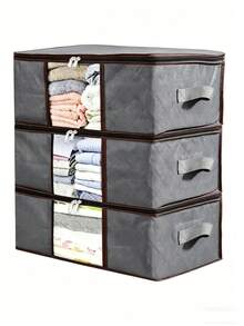 1/3/4pcs Set Foldable Storage Bags With Large Transparent Window And Sturdy Handles, Suitable For Closet, Dorm, Pillows, Bedding, Clothes, Blankets, 35L, Gray - Multicolor - View 7