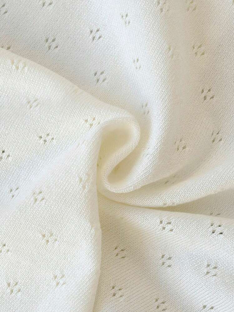 Áo khoác cardigan dệt kim rỗng mùa hè kiểu Y2K, viền bèo nhún, cài nút, dáng ngắn, màu trắng, tay dài, phong cách thường ngày. - Màu be - Xem 9