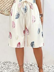 Women's Summer Floral Print Faux Drawstring Waist Mid-Length Bermuda Shorts Resort Wear Vacation White - White - View 1