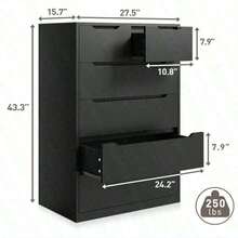 EnHomee Black Wooden Dresser With 6 Large Drawers, Dressers & Chests Of Drawers With Large Organizer, Tall Dresser With Smooth Metal Rail, Dresser Bedroom, Easter Decor, Wedding Decor, Home Decor, Room Decor - màu đen - Xem 3