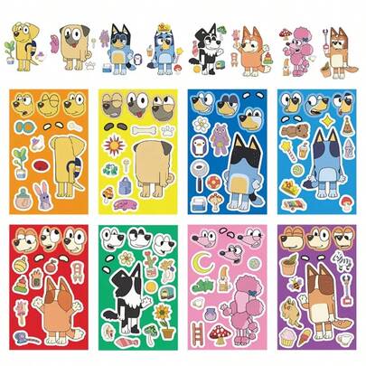  8Pcs Large Size Bluey Stickers 15*21cm, Waterproof Kids Stickers For Hand Account & Decoration, Random Style For Boys & Girls