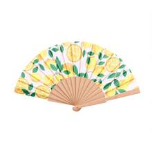 1pc Lemon Print Folding Fan, Spanish Wooden Fan, Portable Fabric Lemon Bamboo Fan, Theme Party Decor Hand Fan - Multicolor - View 8