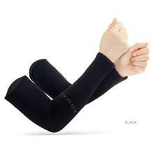 Long Solid Color Arm Sleeves, Multi-Color Options, Anti-Slip Design, UV Protection, Breathable High Elasticity, Satin-Like Fabric; Versatile For All Seasons, Suitable For Outdoor, Travel, Cycling, Driving Sun Protection In Spring/Summer, Also Can Be Used As Arm Warmer In Autumn/Winter - A - View 13