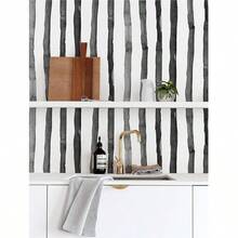 1 cuộn giấy dán tường đen dày, giấy dán tường kẻ sọc bóc sẵn, giấy dán tường vinyl tự dính màu ô liu/trắng hiện đại có thể tháo rời. - đen - Xem 13