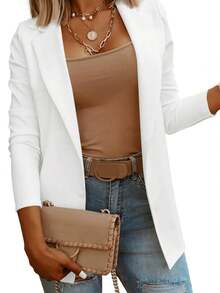 Women's Knit Blazer Long Sleeve Open Front Solid Color Casual Work Office Jacket - 白色 - 查看 3