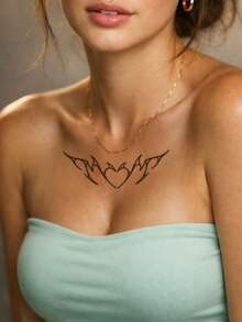 1 pieza Pegatina con diseño de corazón, estrella y tatuaje temporal de tótem de mariposa, adecuado para brazos, abdomen y piernas, no reflectante, tatuaje realista, adecuado para personas, para uso diario, dura 3-5 días - Negro - Ver 3