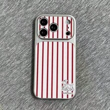 1 ốp lưng bảo vệ điện thoại họa tiết vải thiều sọc đỏ, che phủ toàn diện, chống rơi vỡ, phù hợp với 11/12/13/14/15/16/17/PROMAX - Đỏ và trắng - Xem 1