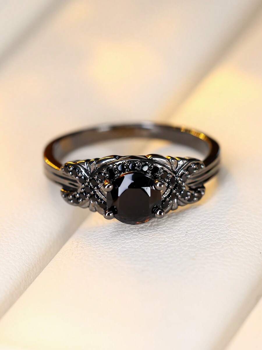 1 pieza Anillo de tono gris oscuro con diseño de pluma en negro mate, de estética oscura - anillo - Ver 1