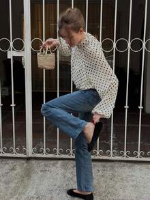 Seelio Spring/Summer New Women's Fashion European And American Style Minimalist Versatile Loose Bowknot Polka Dot Blouse - Beige - View 4