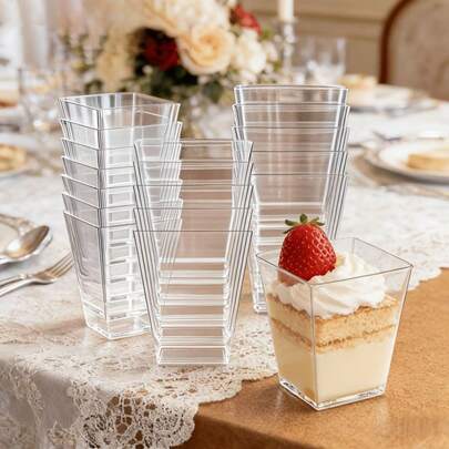 60/110/160/190/210ml Transparent Mini Dessert Cups (Dessert Photography Cups) Suitable For Cakes, Puddings, Jellies And Appetizers, Perfect For Weddings, Parties, Birthday Gatherings, Fashionable Dessert Displays, Outdoor Dining, Can Be Used For Yogurt, Panna Cotta, Cheesecake, Pudding, Jelly And Appetizers, Stackable Design, Easy To Store, Carry And Clean