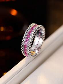 1pc Multicolor Rhinestone Edged Wide Ring, Luxury Versatile Elegant Stacking Ring - Ring - View 17