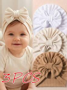 3 chiếc băng đô nơ cho bé, mũ trùm đầu mềm mại co giãn cho trẻ sơ sinh, mũ nhiều màu sắc cho trẻ sơ sinh dùng hàng ngày và mọi mùa. - Nhiều màu - Xem 1