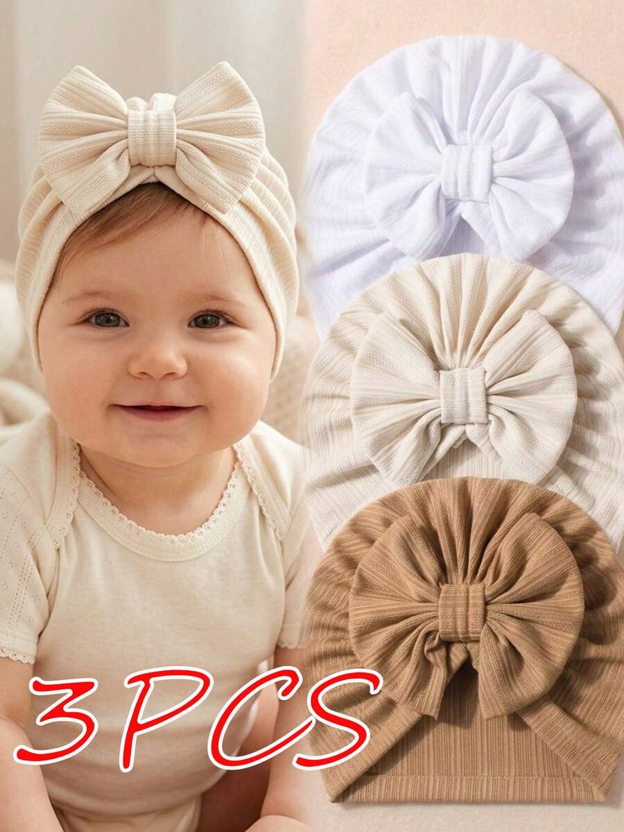 3 chiếc băng đô nơ cho bé, mũ trùm đầu mềm mại co giãn cho trẻ sơ sinh, mũ nhiều màu sắc cho trẻ sơ sinh dùng hàng ngày và mọi mùa. - Nhiều màu - Xem 1