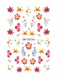 SWEET TREND 3D熱帶花瓣美甲貼紙 2片裝 紅粉色扶桑花葉藤蔓 鮮豔春夏花卉印花設計 DIY Y2K復古時尚 自黏式凝膠指甲貼花美甲裝飾 - 彩色 - 查看 3