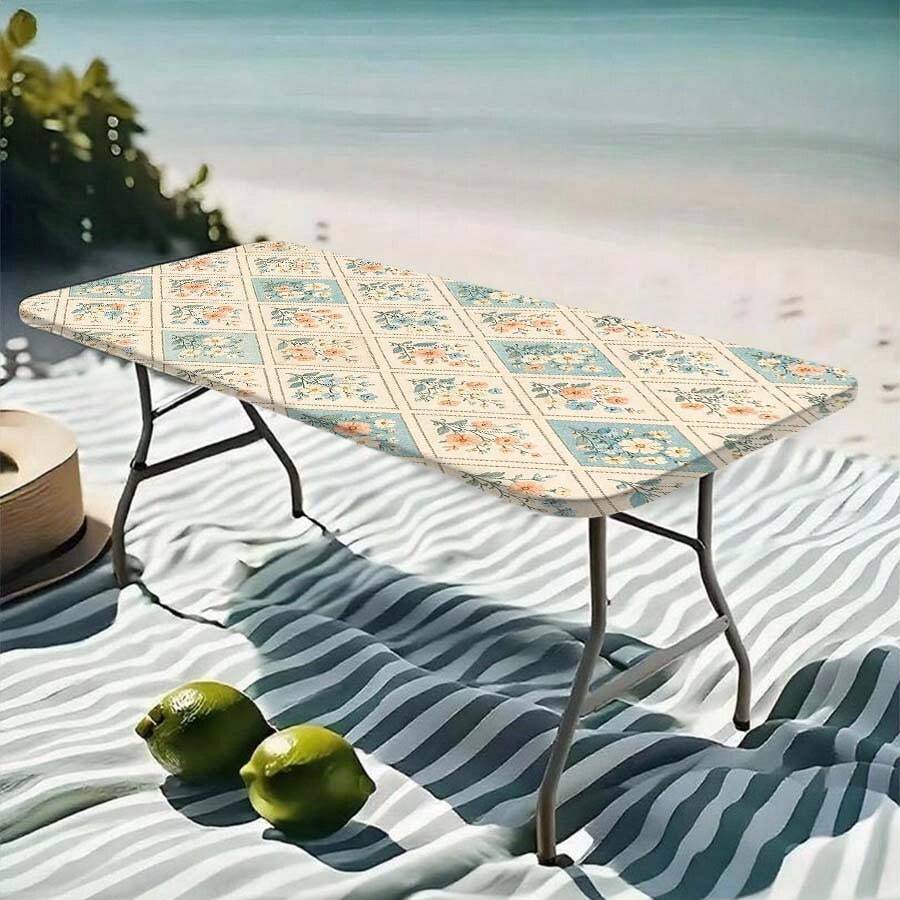 1pc Floral Pattern Rectangular Tablecloth, Reusable Elegant Botanical Plaid Tablecloth Suitable For Picnic, Party, Restaurant, Home Decor - A - View 1