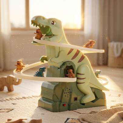 Dinosaur Climbing Slide Musical Toy, Electric Dinosaur Climbing Stairs Toy, Dinosaur Climbing Slide Toy, Electric Racing Track Fun Slide Roller Coaster Toy, Electric Roller Coaster With Chasing Game, Climbing Slide, Lights And Music, Suitable For Children Boys And Girls Christmas, Halloween, New Year, Birthday Gift (Batteries Not Included)