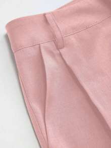 Pantalones de diseño minimalista Vela Rue con cierre de gancho y cremallera, pantalones anchos de pierna semi transparentes y ligeros de color azul sólido, pantalones anchos de pierna de moda para todas las estaciones de primavera - Rosa - Ver 3