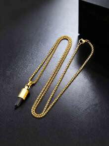 男士简约几何六边形切割黑色玛瑙虎眼石吊坠项链，单件装，黑色、棕色、金色、银色可选。 - 2227 - 查看 8