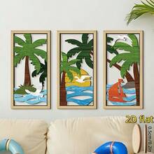 3pcs Tropical Palm Tree Wooden Wall Decor - Hollow Design, Wall Art For Living Room, Bathroom, Beach House Ocean Theme - Multicolor - View 5