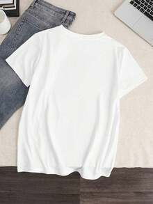 1 pieza de moda casual para hombres y mujeres, camiseta casual de manga corta con cuello redondo y estampado de gato genial, talla grande, negra, primavera 2026, versátil, fácil de combinar, para uso diario, estilo urbano, ropa de vacaciones, ropa de fin de semana. - Blanco - Ver 2