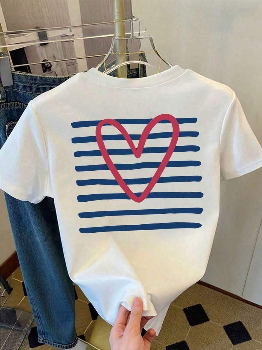 LUNE Women's T-Shirt, Short Sleeve Graphic Tee, Casual Street Style, Cute Summer Top, All Kinds Of Prints, Jacket, Round Neck T-Shirt, Casual, For Office, For Travel, Very Popular, Sporty Style, Printed/Patterned, 100% Cotton T-Shirt, Casual T-Shirt, Comfortable, Soft, Breathable. The Latest Popular Bestseller - 白色 - 查看 1