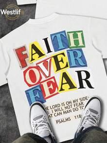 Men's Christian T-Shirt "FAITH OVER FEAR" | Psalm 118:6 Design | Inspirational Streetwear | 100% Cotton | Unisex Fit | Ideal Gift For Believers - 黃色 - 查看 2