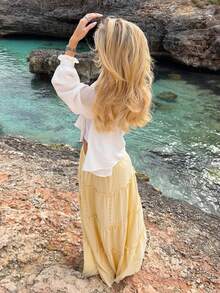 VIBEWAVE 2026 Summer New Fashion Casual Sweet Pleated Midi Skirt For Women - Gold - View 3