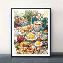 1片 30*40cm 早餐主題全鑽DIY鑽石畫,豐富食物場景(煎蛋/水果/麵包/花朵/餐具),客廳臥室牆面裝飾,成人與兒童壓力緩解手工藝套裝,創意家居裝飾與手工體驗,適合初學者的節日/生日驚喜禮物 - 圓鑽 - 查看 3