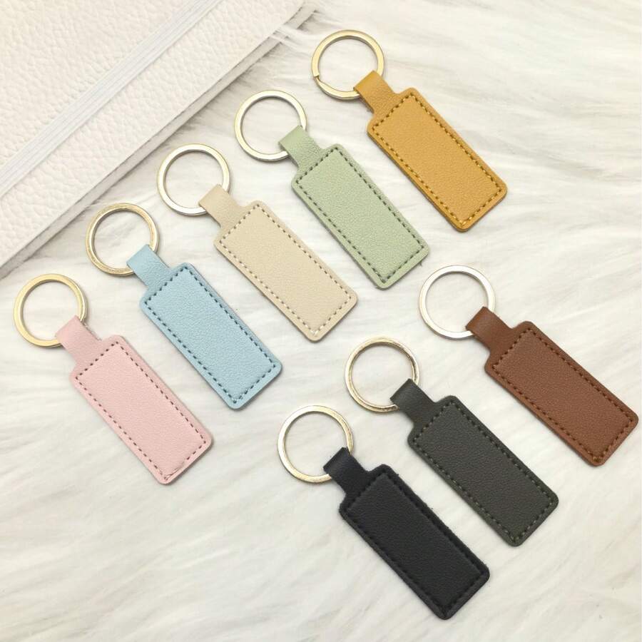 5件套PU皮革钥匙扣，时尚简约方形皮革钥匙链，男女通用皮革吊坠 - 彩色 - 查看 1
