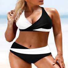 Sexy Bikini For Women, Two-Piece Swimsuit With Striped Color Blocking - Black and White Stripes - View 11