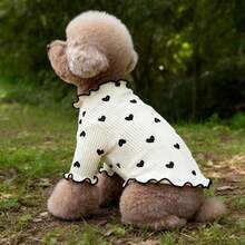 1 pieza Camiseta para mascotas con patrón de corazón de punto elástico, ropa linda tipo chaleco adecuada para perros y gatos - Beis - Ver 3