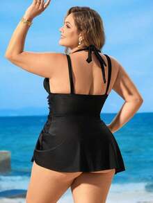 Plus Size Women 2Pcs/Set V-Neck Spaghetti Strap Printed Tankini Top And Bottoms Swimsuit For Summer Beach Vacation - Multicolor 6 - Ver 8